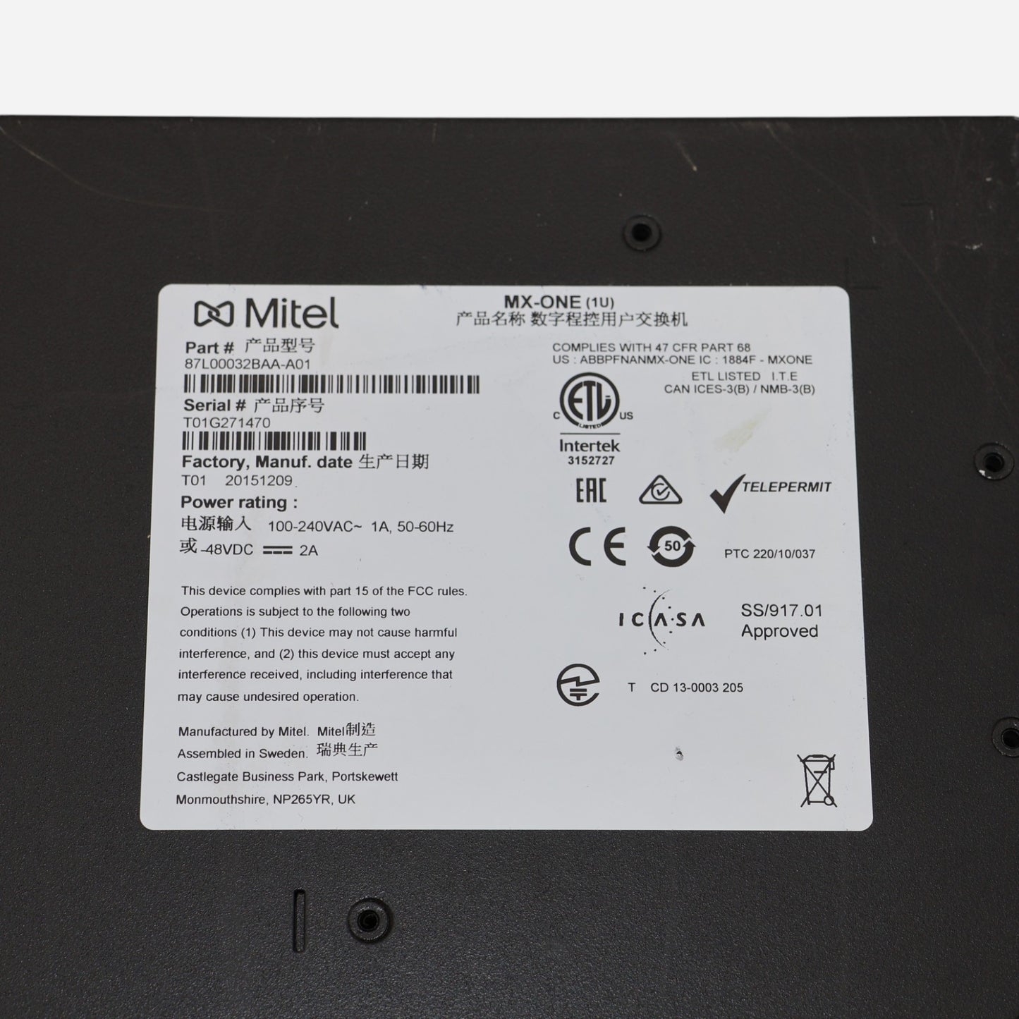 Mitel MX-ONE 1U ASU-E Telefonanlage 240GB SSDs ASU RACK 19" Format